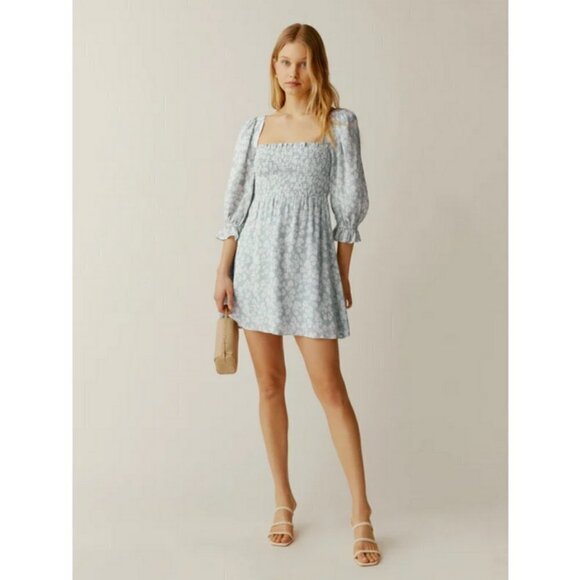 💕REFORMATION💕 Zaria Mini Dress ~ Sofie Light Blue Floral Print Medium M - Picture 6 of 16
